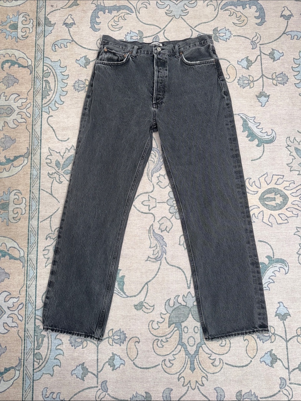 Agolde Women's 90's Pinch Black Grey Washed Ankle Crop Jeans